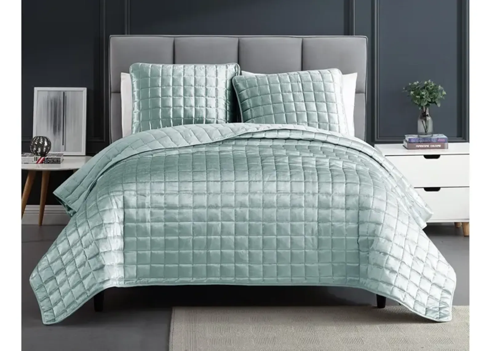 Luxe 3pc Full/Queen Seafoam Velvet Coverlet