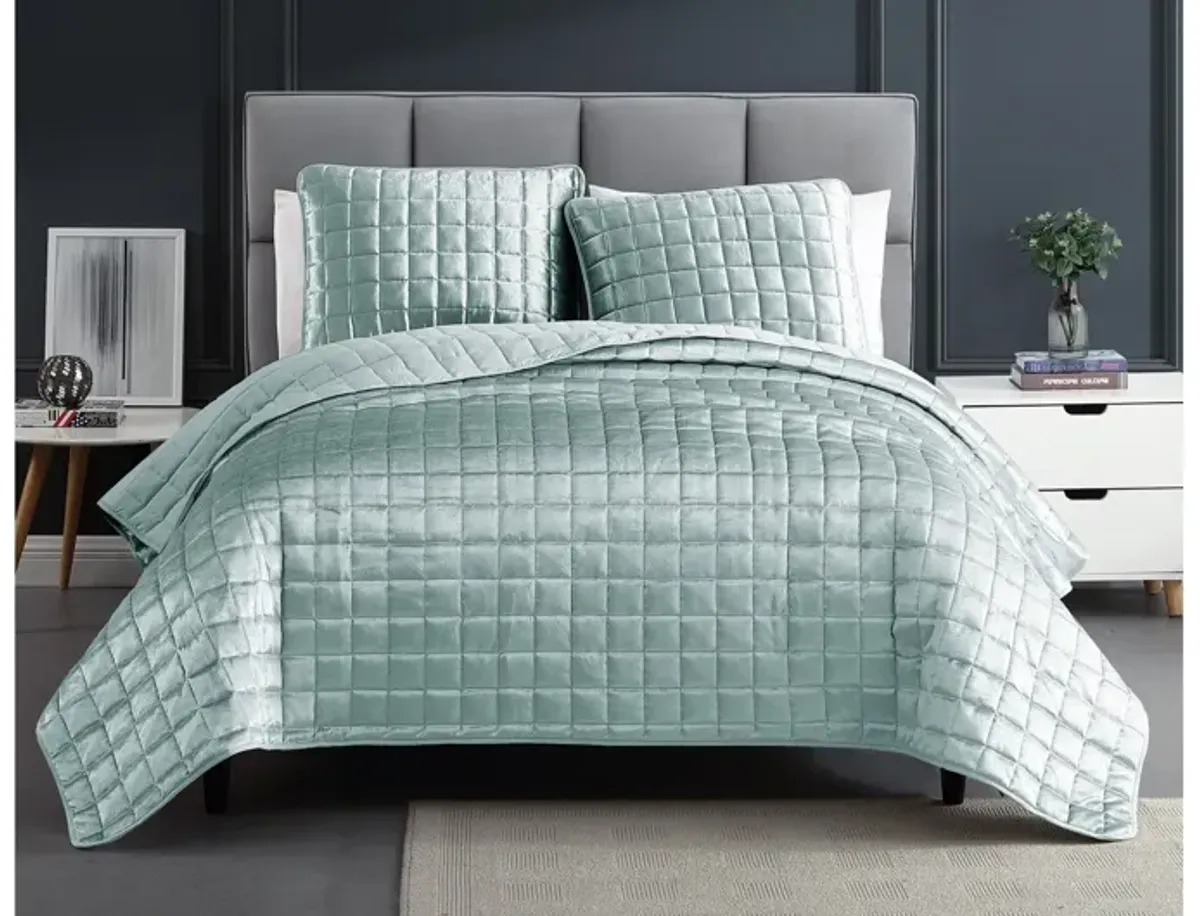 Luxe 3pc Full/Queen Seafoam Velvet Coverlet