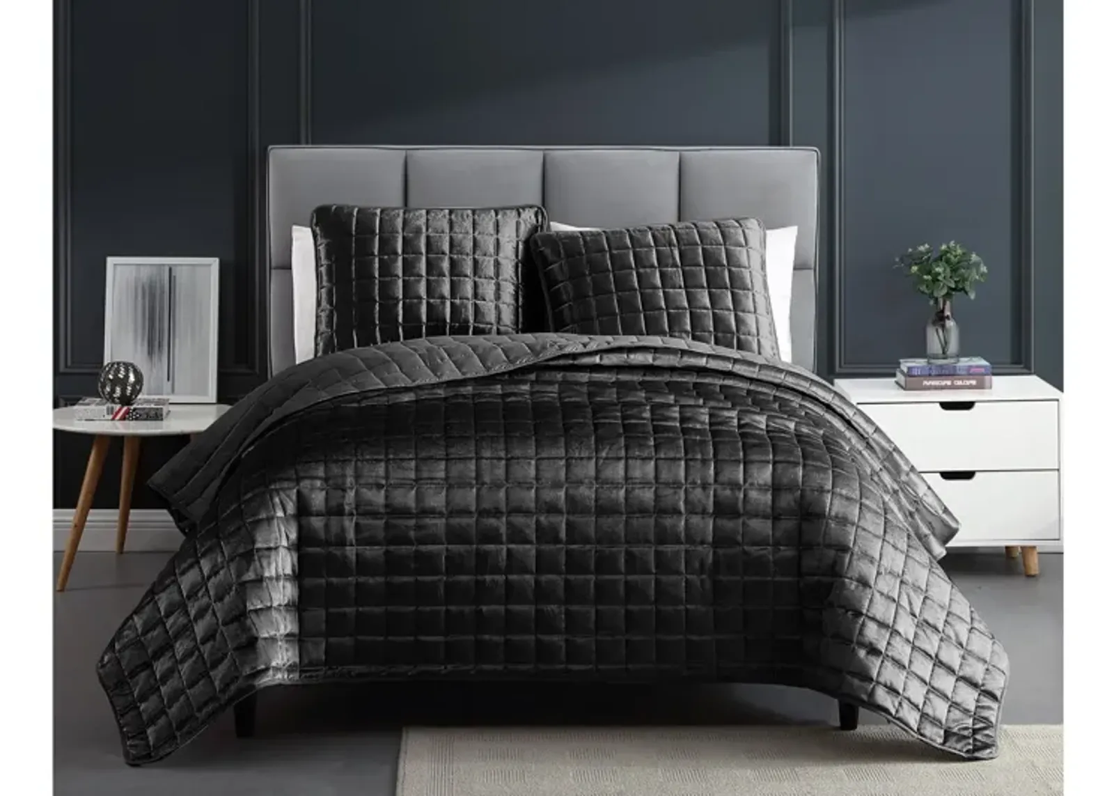 Luxe 3pc King Graphite Velvet Coverlet