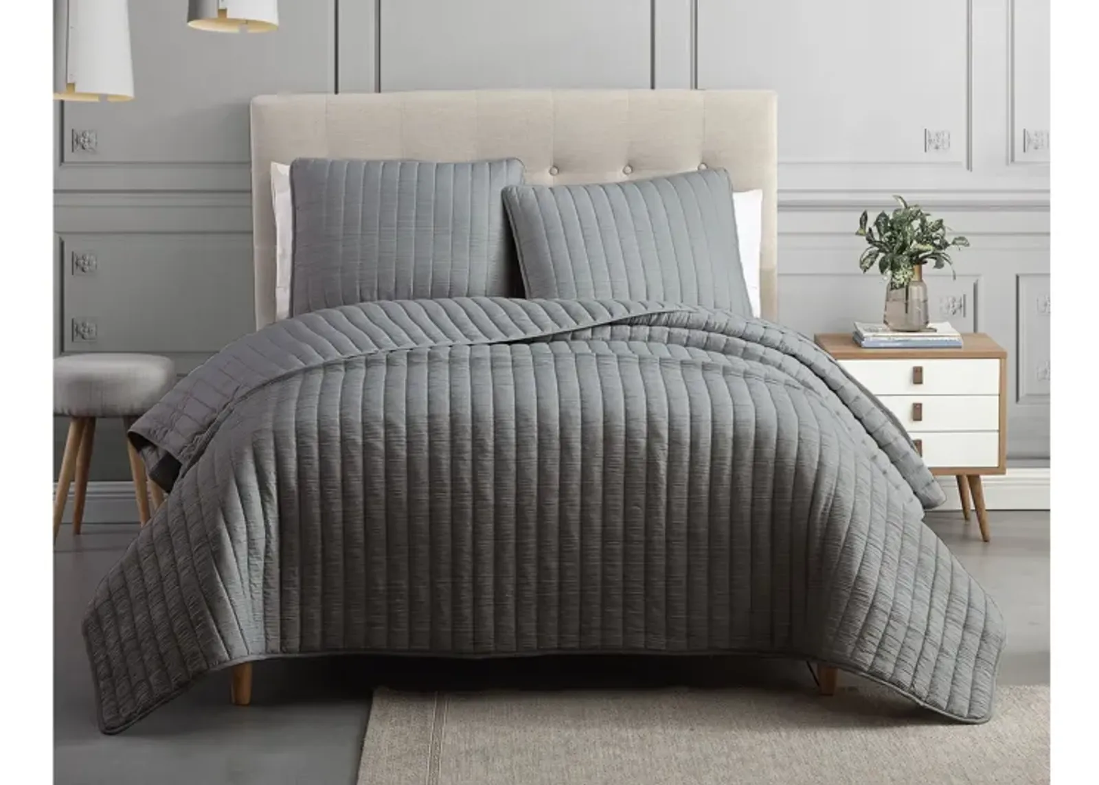 Mansfield 3pc Full/Queen Dark Gray Crinkle Coverlet