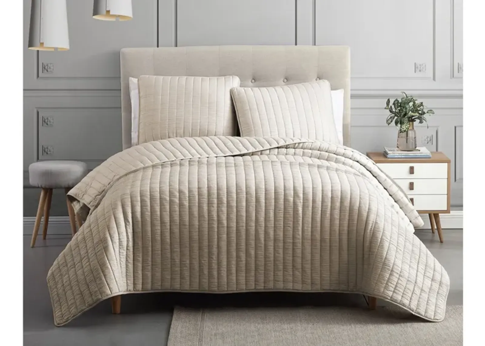 Mansfield 3pc Full/Queen Tan Crinkle Coverlet