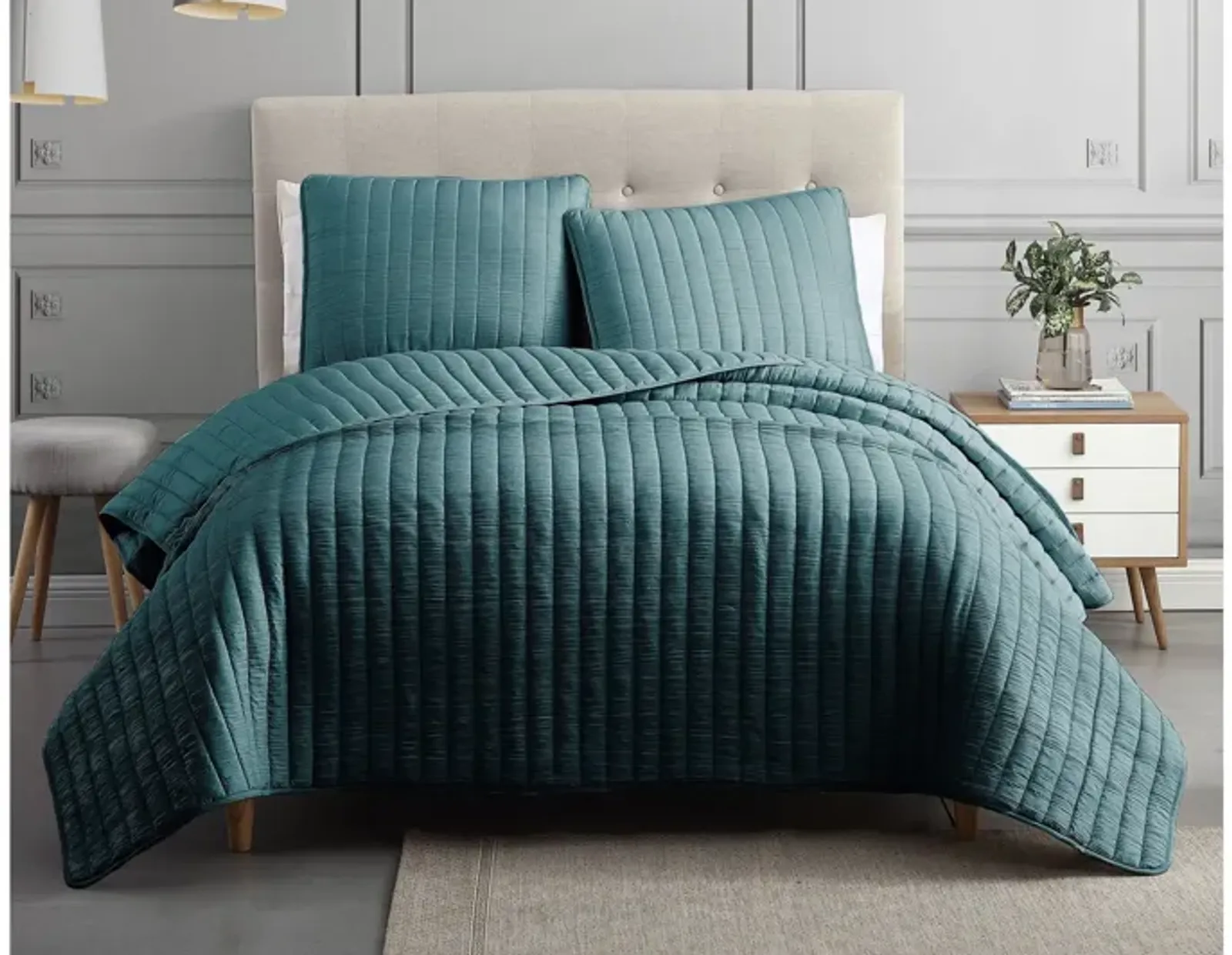 Mansfield 3pc Full/Queen Teal Crinkle Coverlet