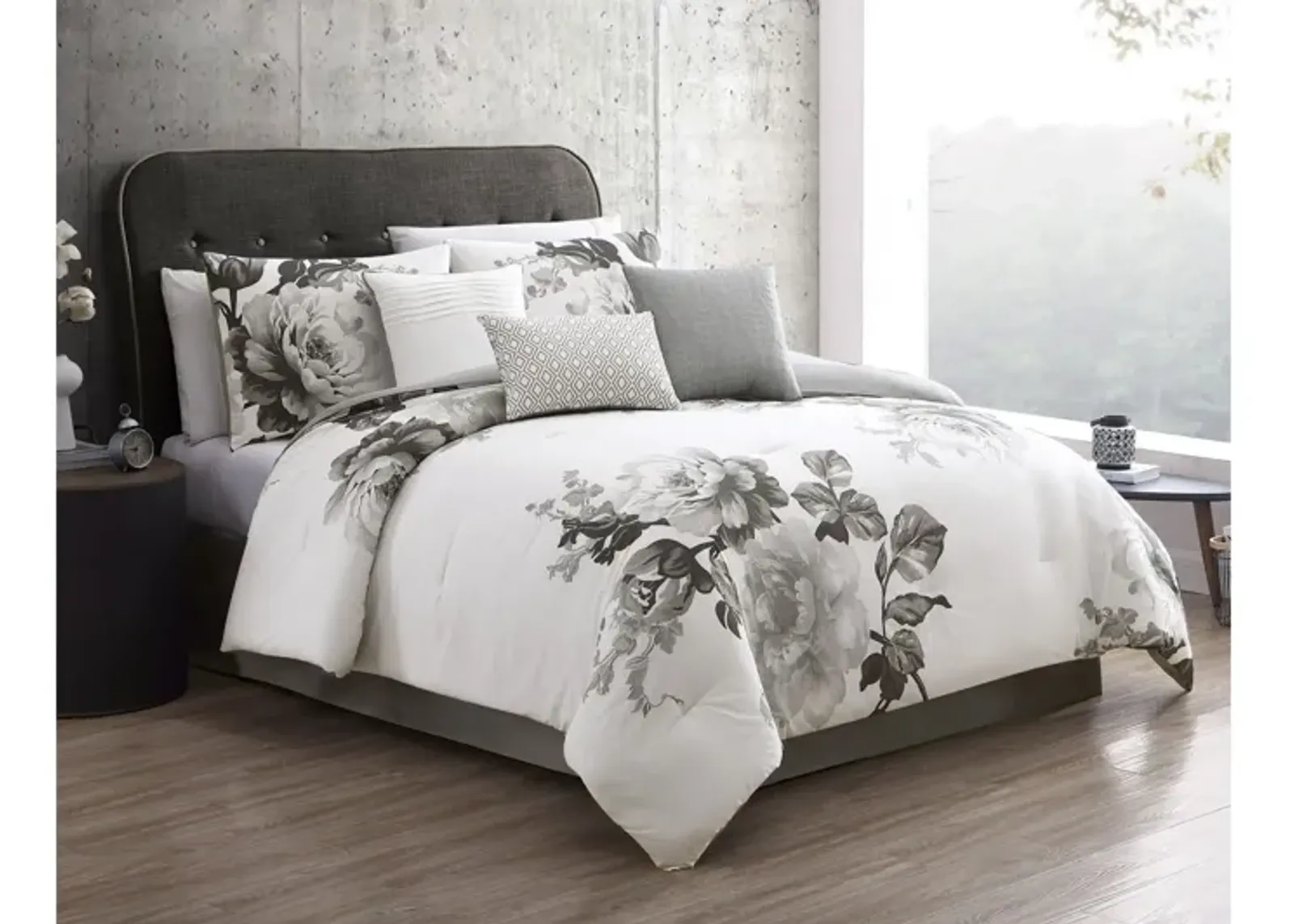 Rachel 7pc Black/Grey Queen Comforter Set