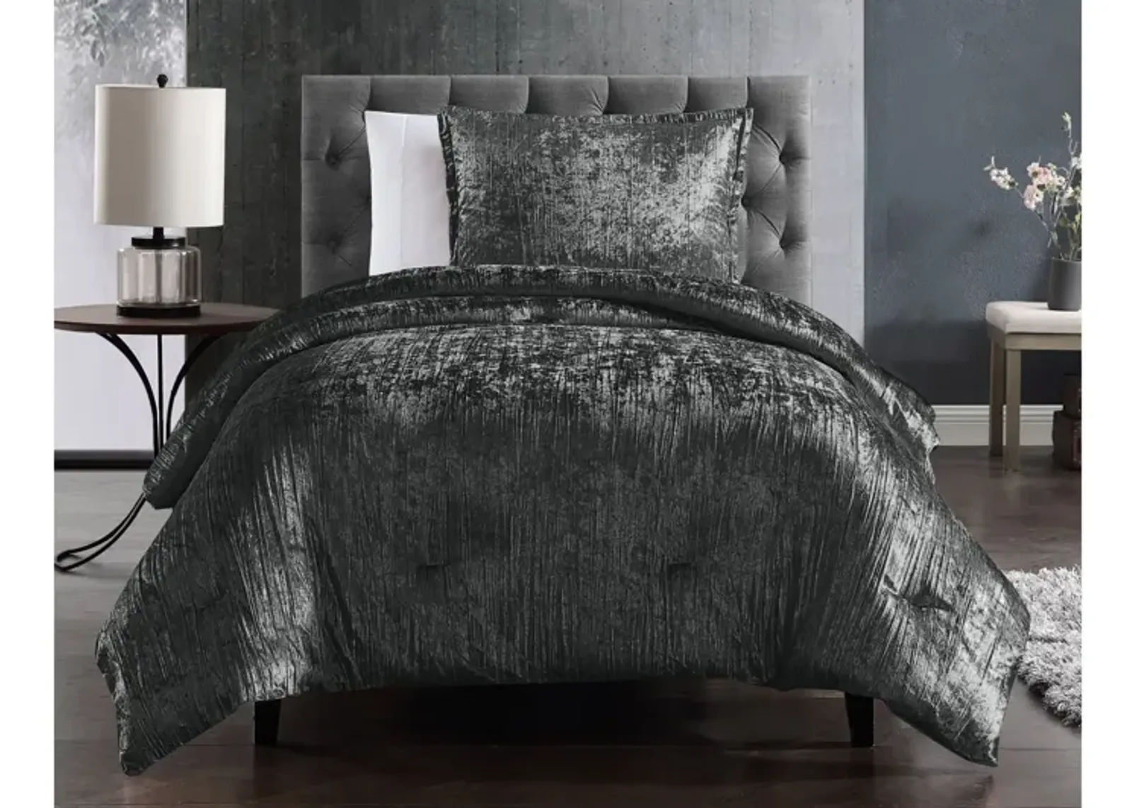 Taos 2pc Velvet Comforter Twin Charcoal