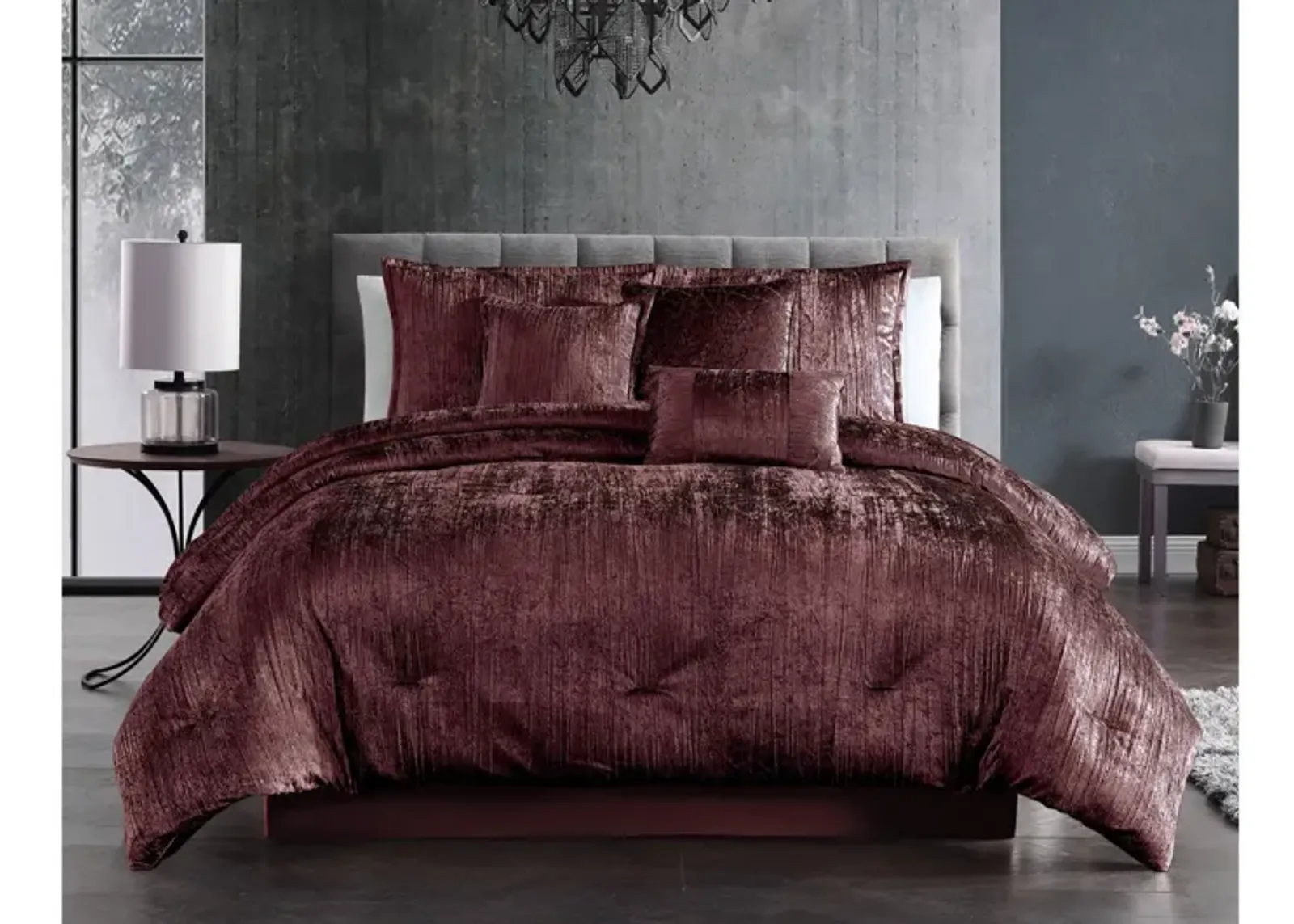 Taos 7pc Velvet Comforter King Plum