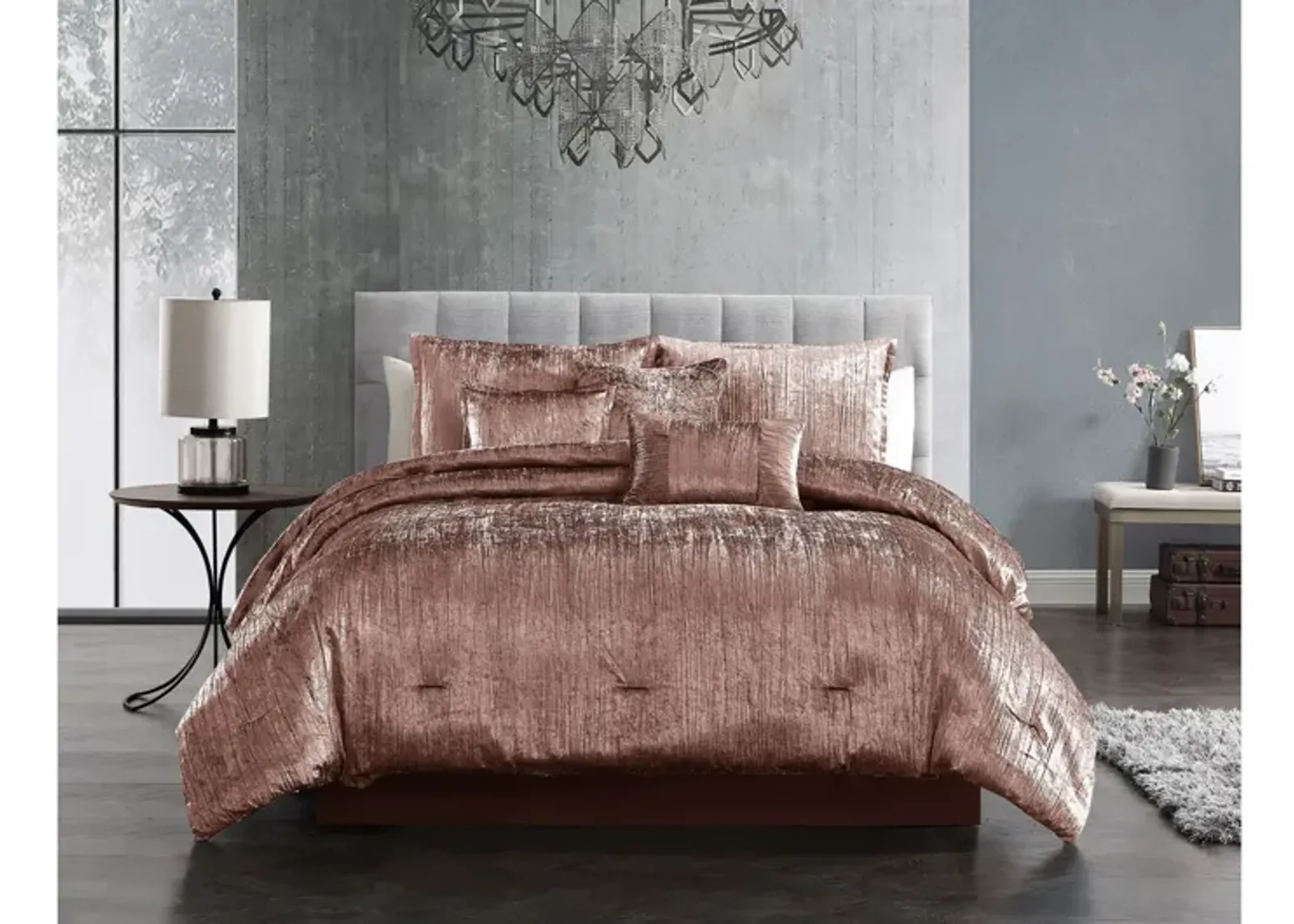 Taos 7pc Velvet Comforter Queen Blush