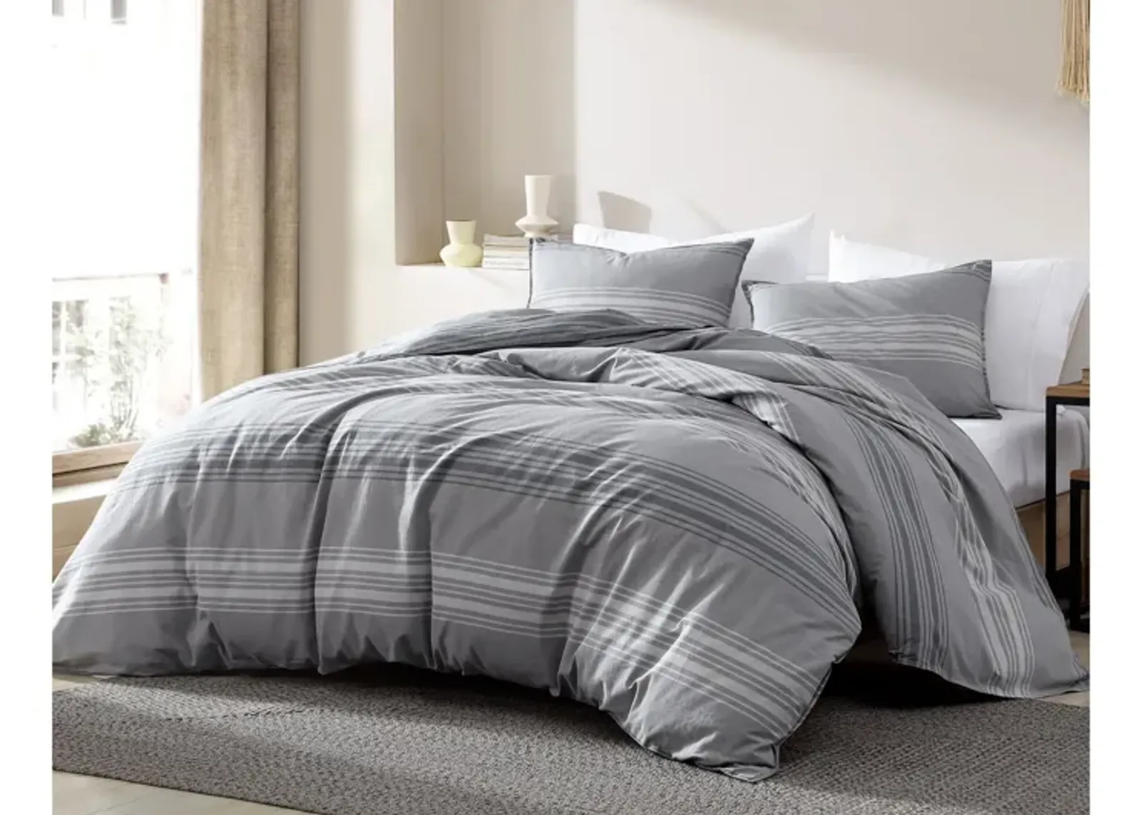 Noah Charcoal Stripe 3pc King Comforter Set