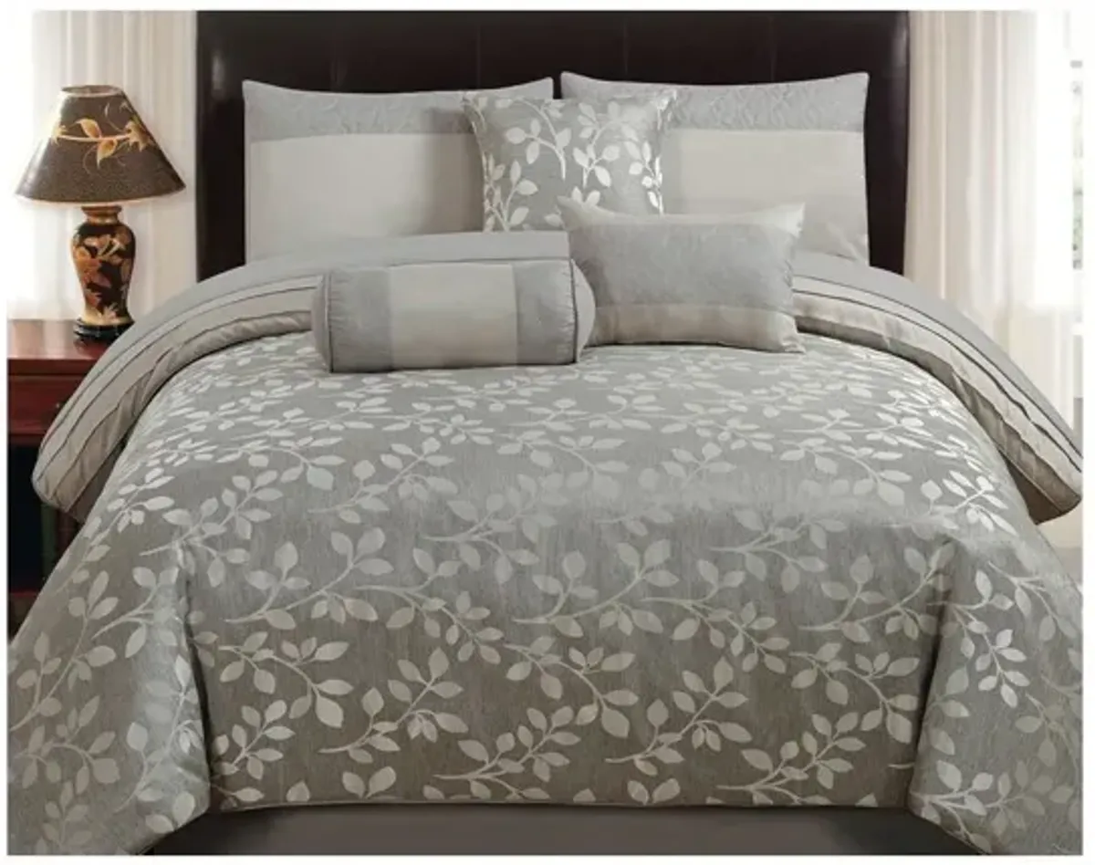 Platinum Leaves 7pc Queen Comforter Set