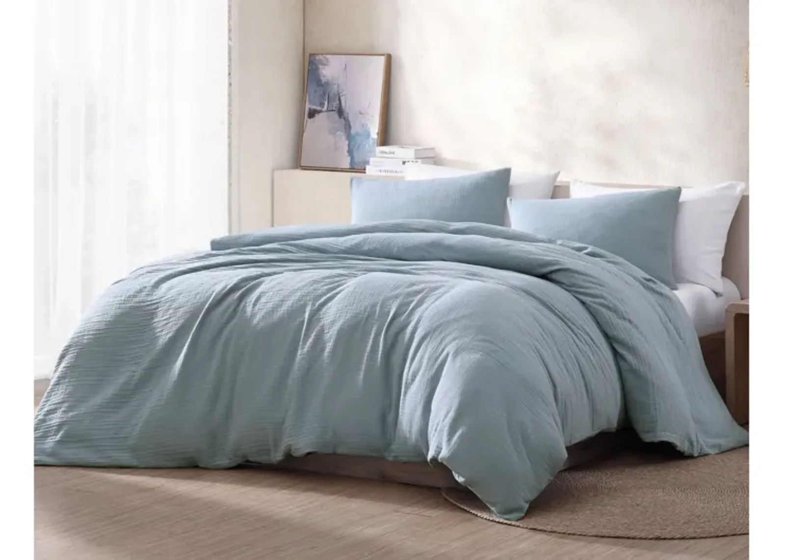 Daniel Gauze Cotton 3pc King Comforter Set Light Blue