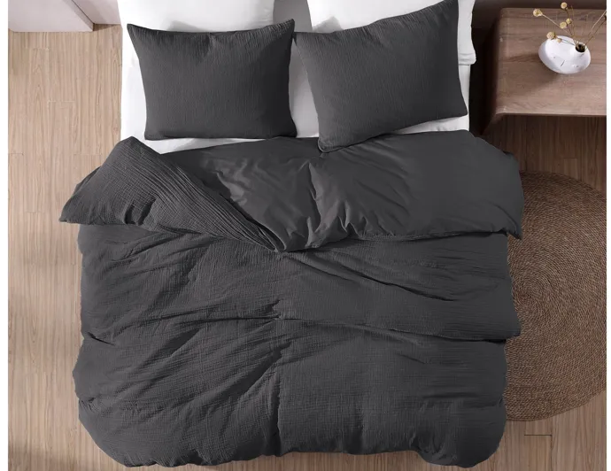 Daniel Gauze Cotton 3pc Queen Comforter Set Graphite