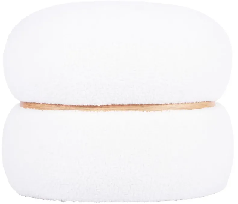 Helga White Vegan Shearling Oval Ottoman