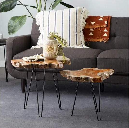 S/2 Metal Teak Side Tables