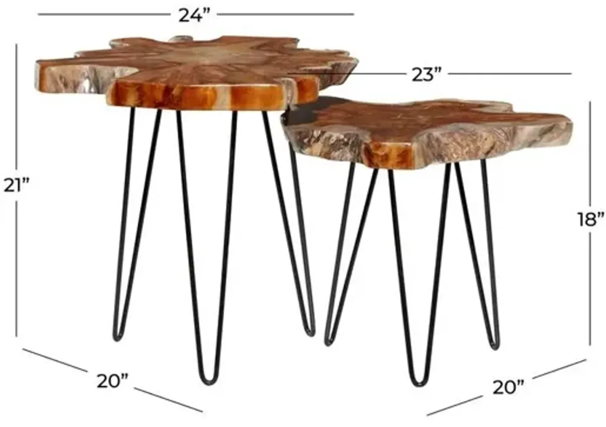 S/2 Metal Teak Side Tables