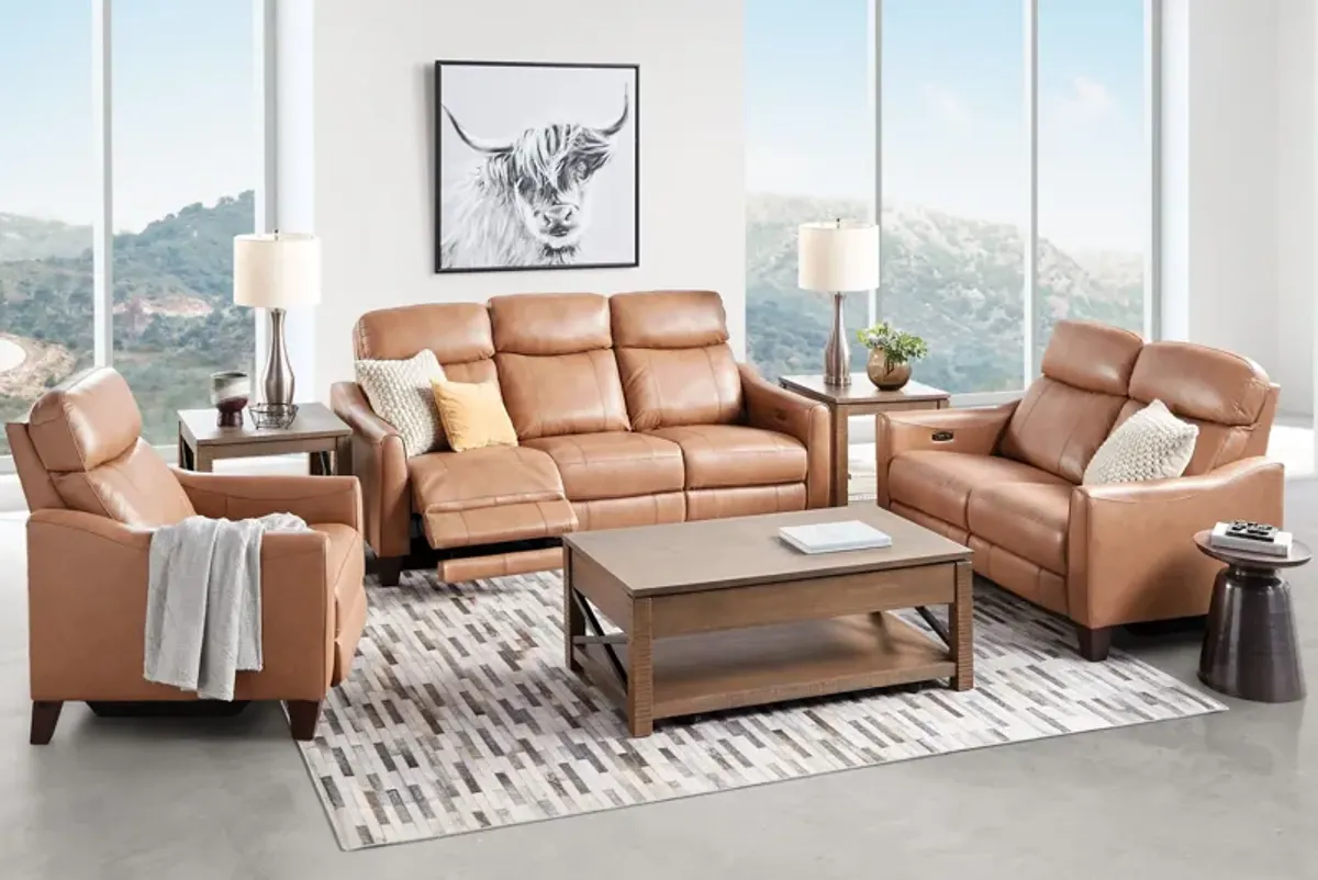 Damon Brown Leather Dual Power Reclining Sofa