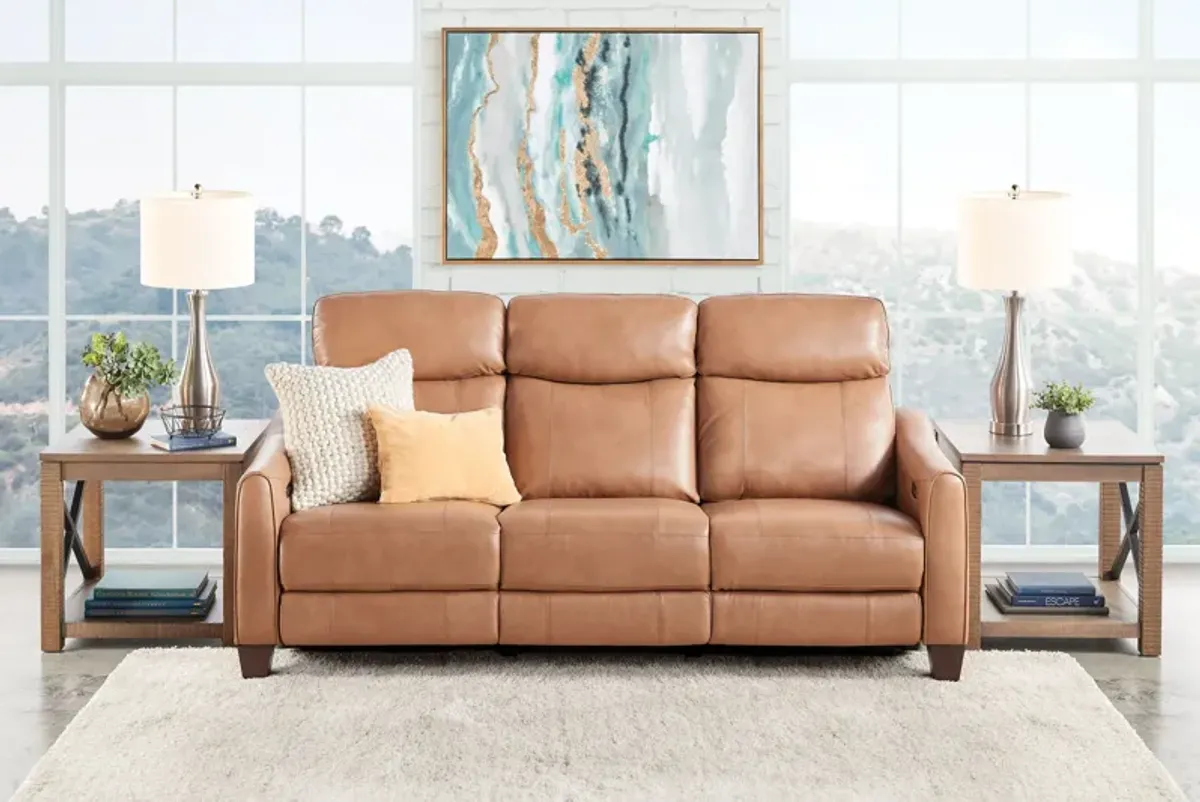 Damon Brown Leather Dual Power Reclining Sofa