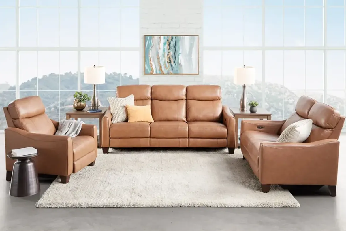 Damon Brown Leather Dual Power Reclining Sofa