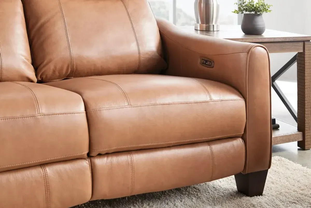 Damon Brown Leather Dual Power Reclining Sofa