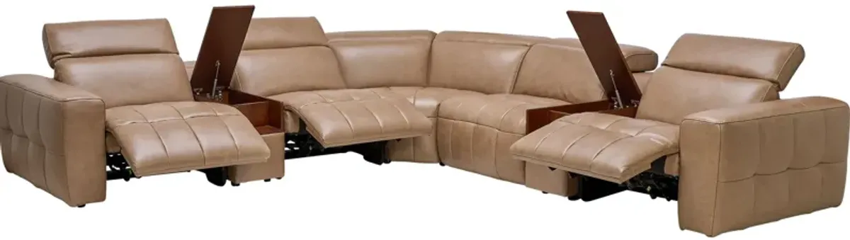 Owen 7-Piece Leather Dual Power Reclining Sectional with 3 Recliners