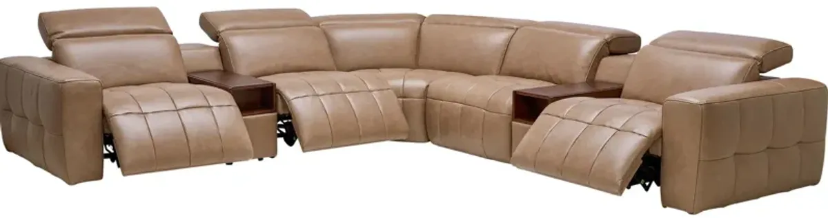 Owen 7-Piece Leather Dual Power Reclining Sectional with 3 Recliners