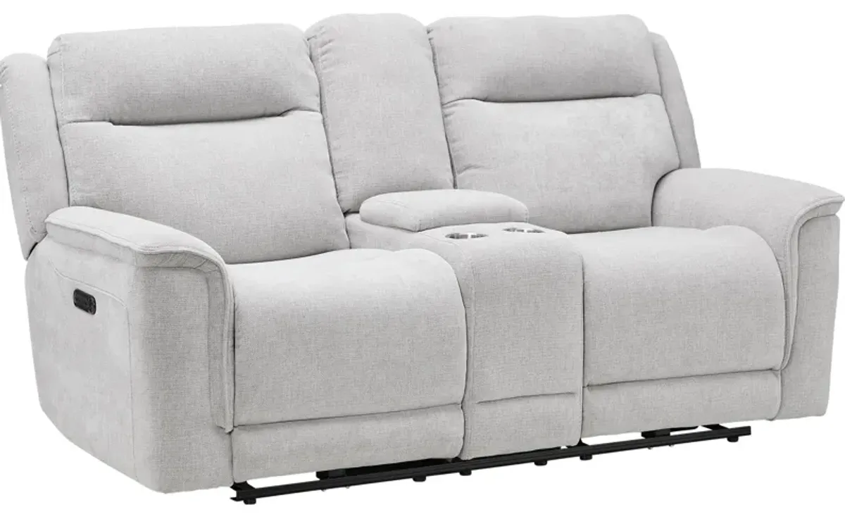 Bristol Grey Dual Power Reclining Console Loveseat