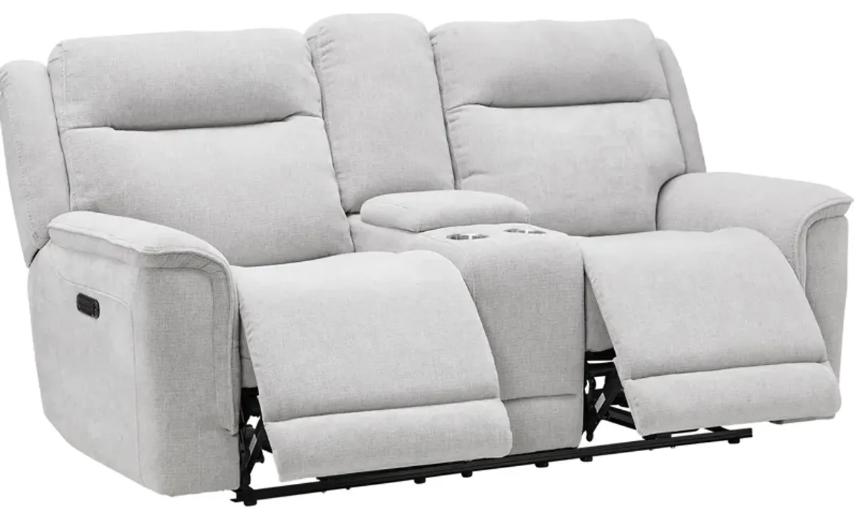 Bristol Grey Dual Power Reclining Console Loveseat