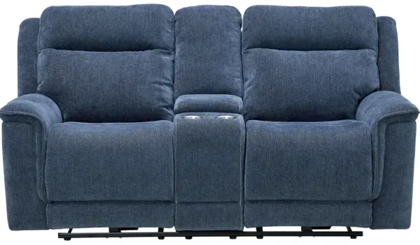 Bristol Blue Dual Power Reclining Console Loveseat