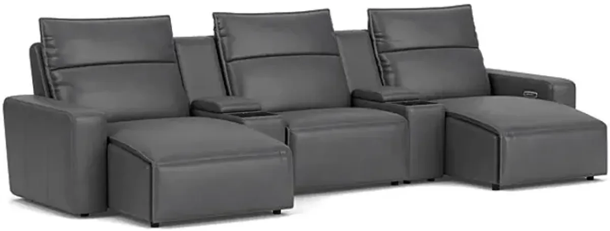 ModularTwo Grey 5-Piece Dual Power Chaise Sectional with Armless Chair