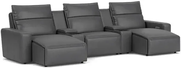 ModularTwo Grey 5-Piece Dual Power Chaise Sectional with Armless Chair
