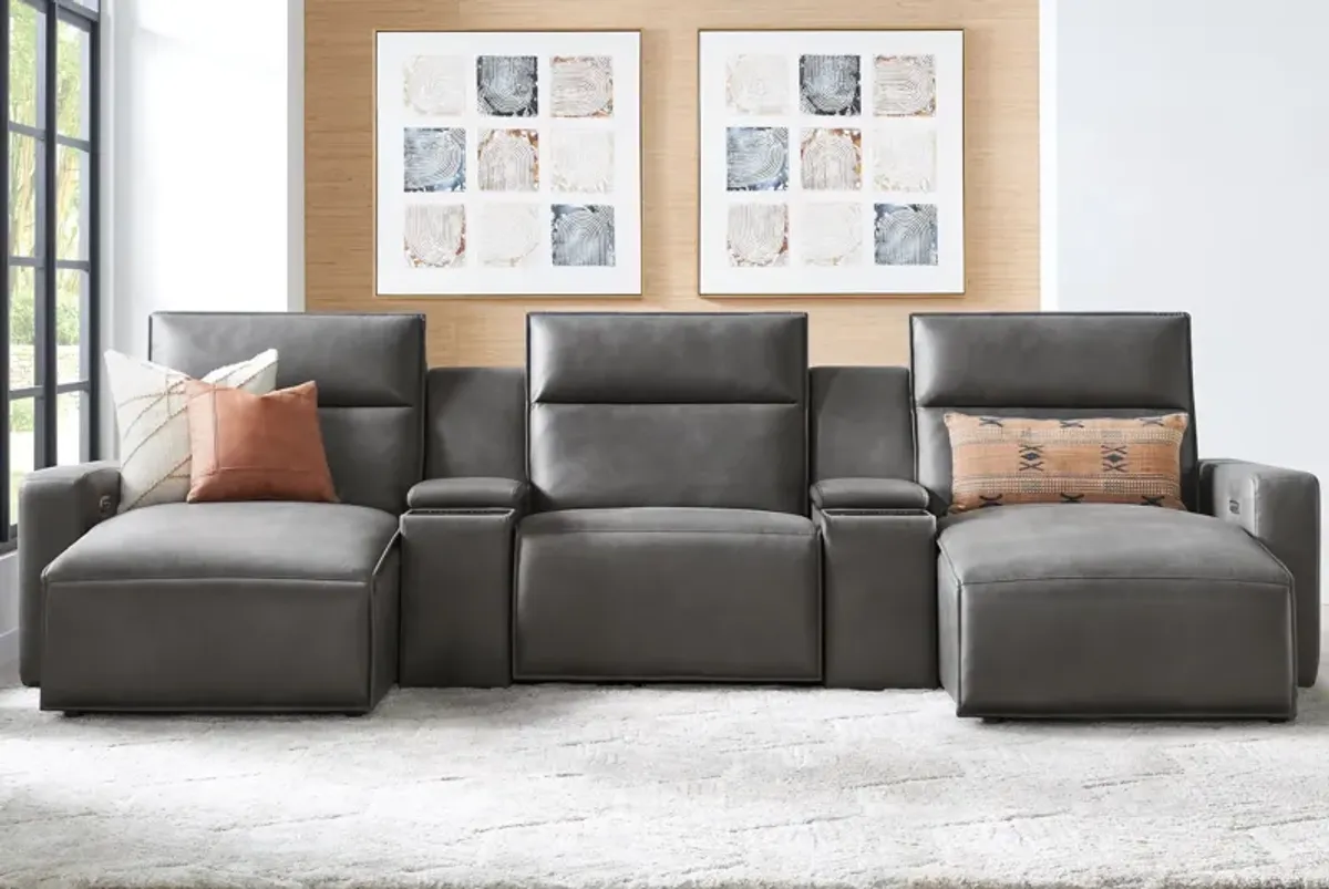 ModularTwo Grey 5-Piece Dual Power Reclining Chaise Sectional with Armless Recliner