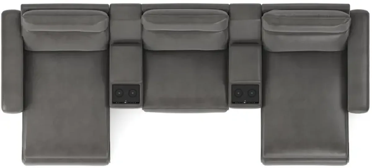 ModularTwo Grey 5-Piece Dual Power Reclining Chaise Sectional with Armless Recliner