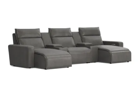 ModularTwo Grey 5-Piece Dual Power Reclining Chaise Sectional with Armless Recliner