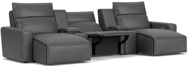 ModularTwo Grey 5-Piece Dual Power Reclining Chaise Sectional with Armless Recliner