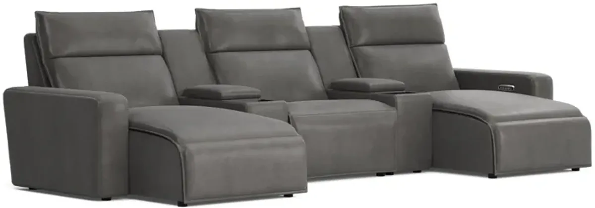 ModularTwo Grey 5-Piece Dual Power Reclining Chaise Sectional with Armless Recliner