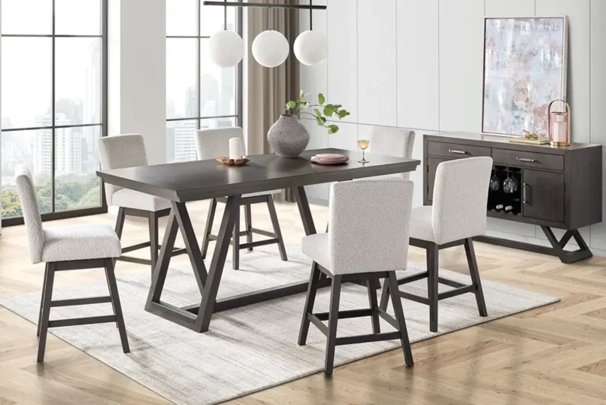 Emmy Counter Table + 6 Swivel White Stools