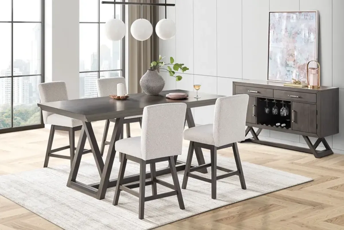 Emmy Counter Table + 4 Swivel White Stools