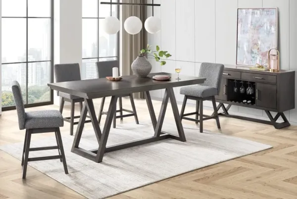 Emmy Counter Table + 4 Swivel Grey Stools