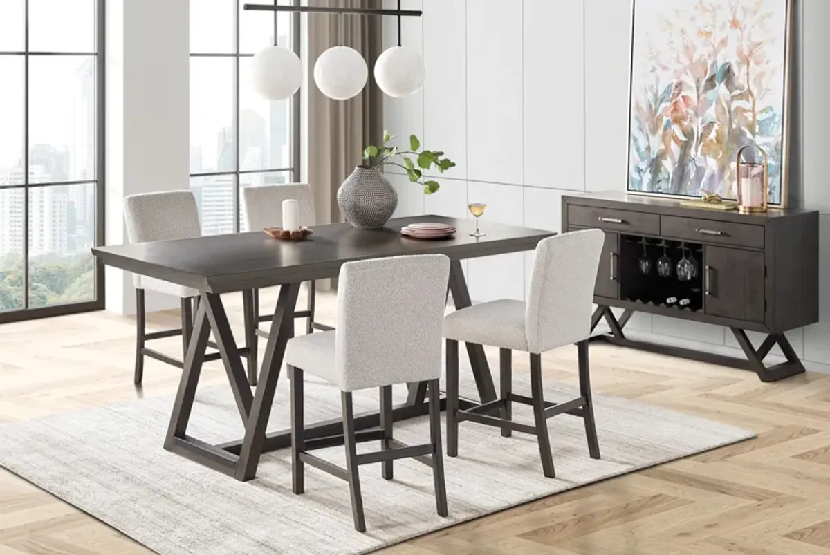 Emmy Counter Table + 4 Counter White Stools