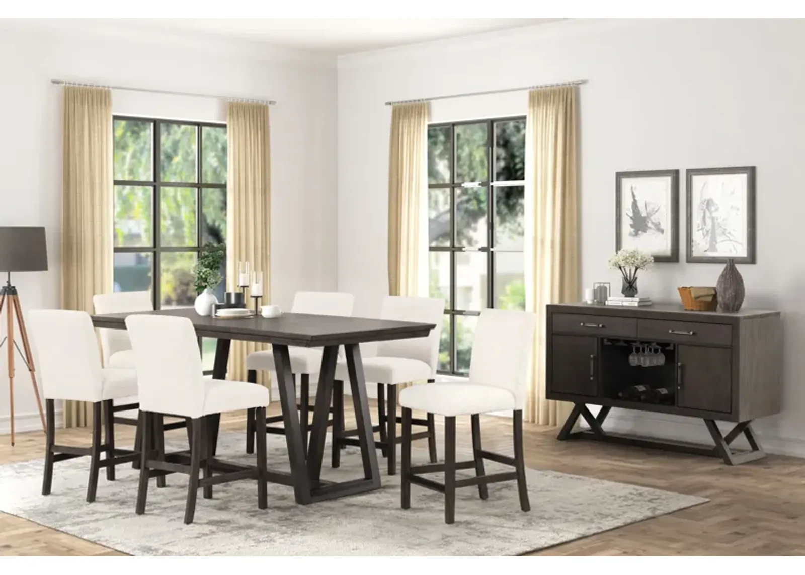 Emmy Counter Table + 4 Counter White Stools