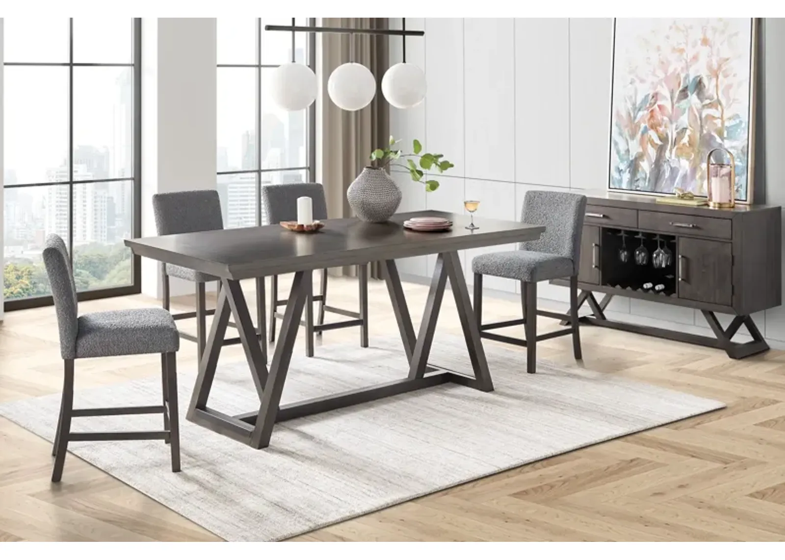 Emmy Counter Table + 4 Counter Grey Stools