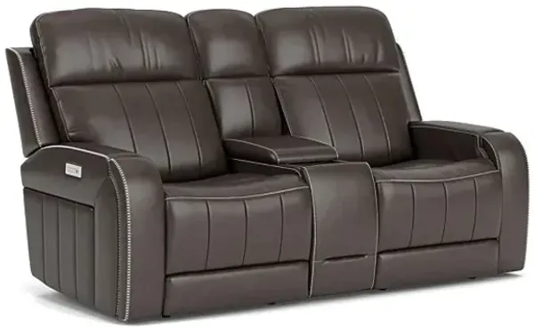 Maverick Steel Audio Triple Power Leather Reclining Console Loveseat