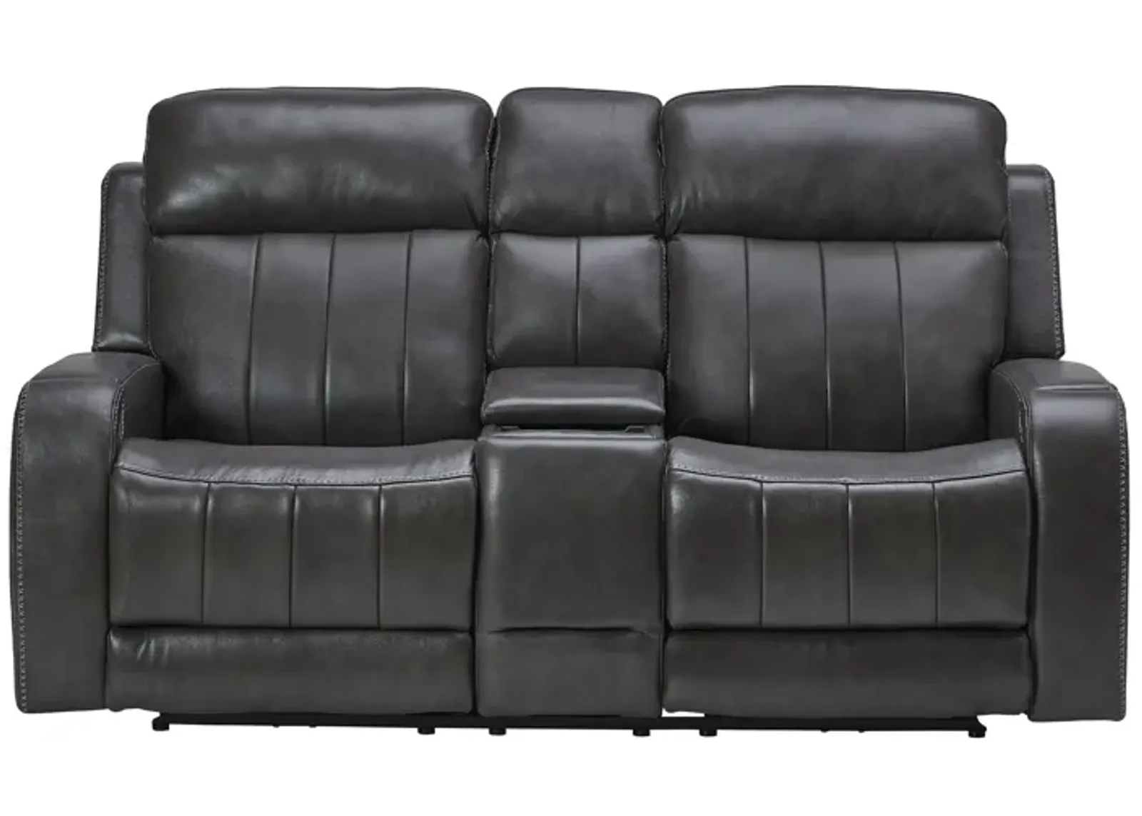 Maverick Steel Audio Triple Power Leather Reclining Console Loveseat