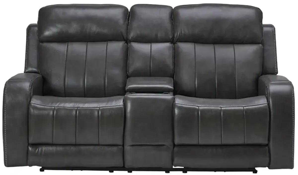 Maverick Steel Audio Triple Power Leather Reclining Console Loveseat