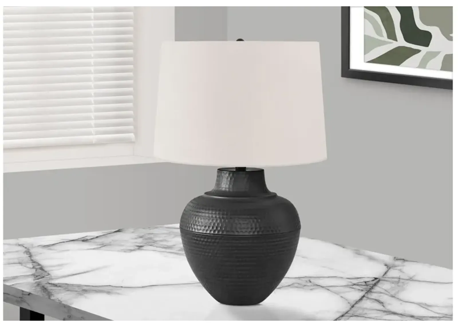 Black Metal Table Lamp with Ivory Shade