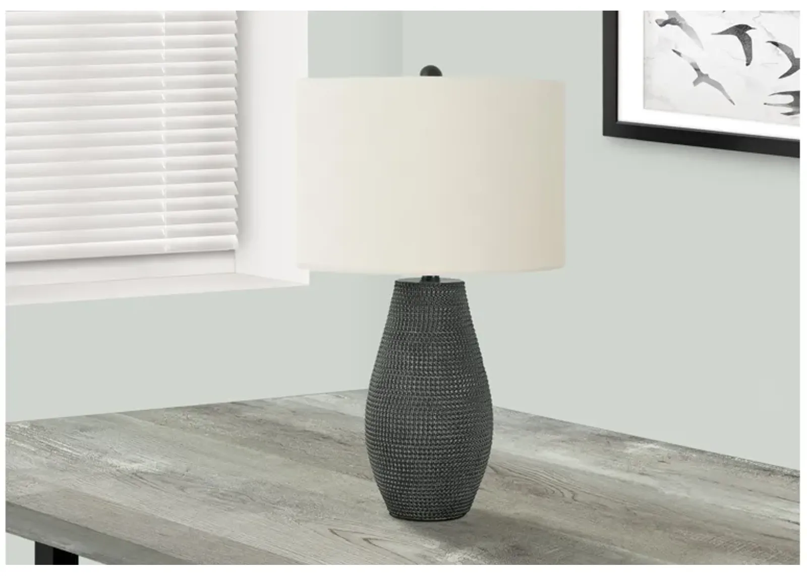 Black Resin Table Lamp with Ivory Shade