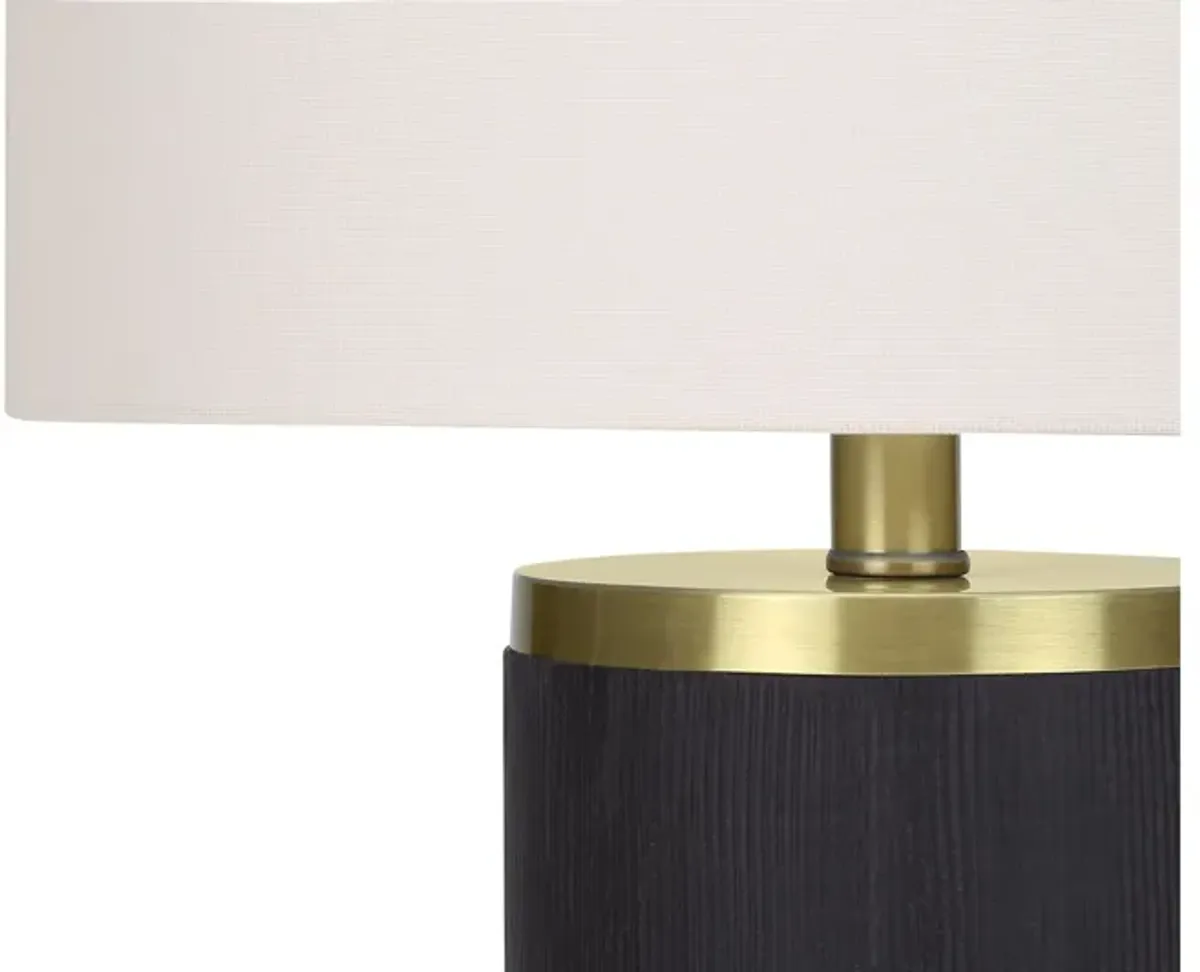 Black Concrete & Gold Table Lamp with Ivory Shade