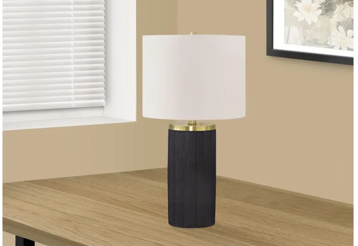 Black Concrete & Gold Table Lamp with Ivory Shade