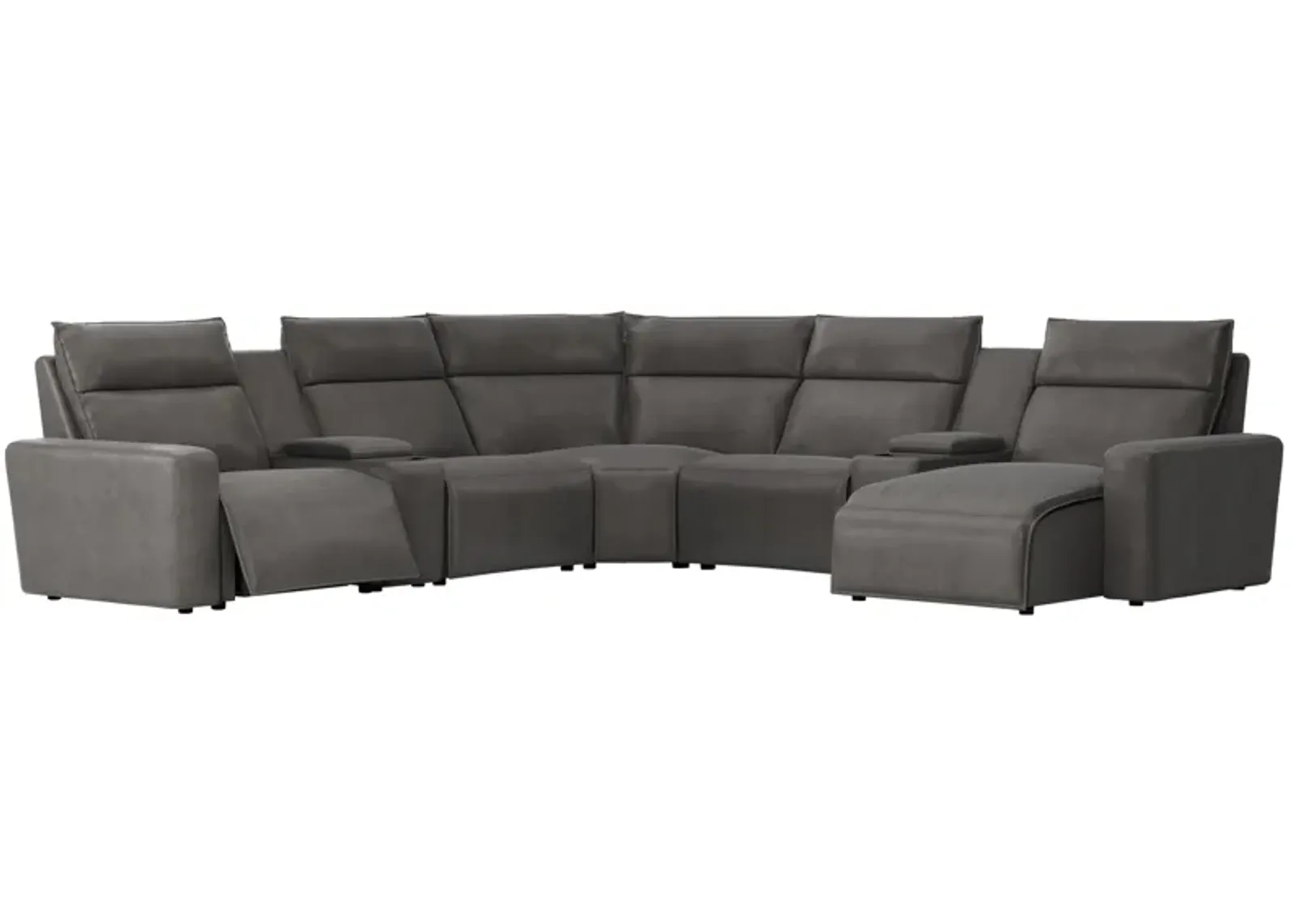 ModularTwo Grey 7-Piece Dual Power Reclining Sectional with Right Arm Facing Chaise + 2 E-Consoles