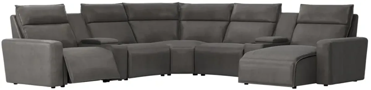 ModularTwo Grey 7-Piece Dual Power Reclining Sectional with Right Arm Facing Chaise + 2 E-Consoles