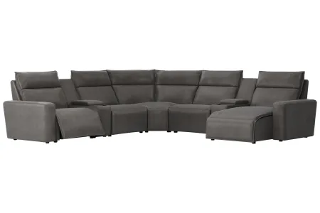 ModularTwo Grey 7-Piece Dual Power Reclining Sectional with Right Arm Facing Chaise + 2 E-Consoles