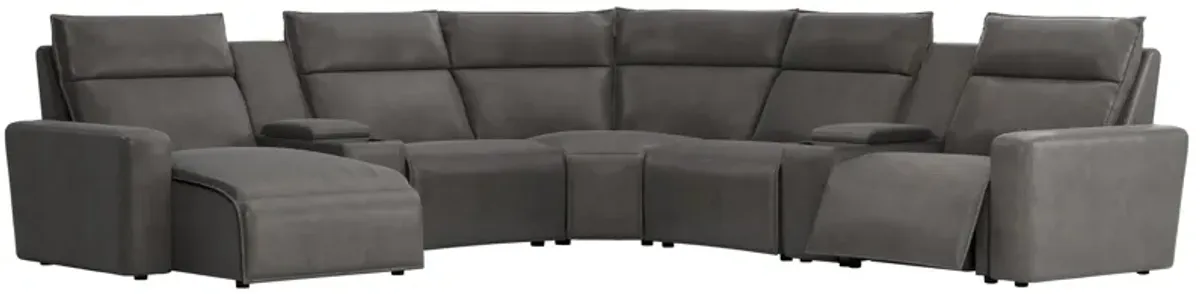 ModularTwo Grey 7-Piece Dual Power Reclining Sectional with Left Arm Facing Chaise + 2 E-Consoles
